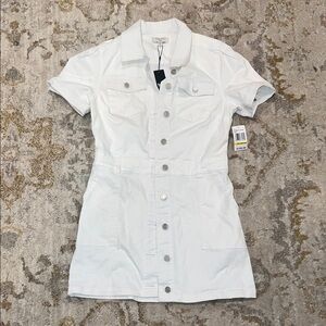 Anthro white denim button up dress